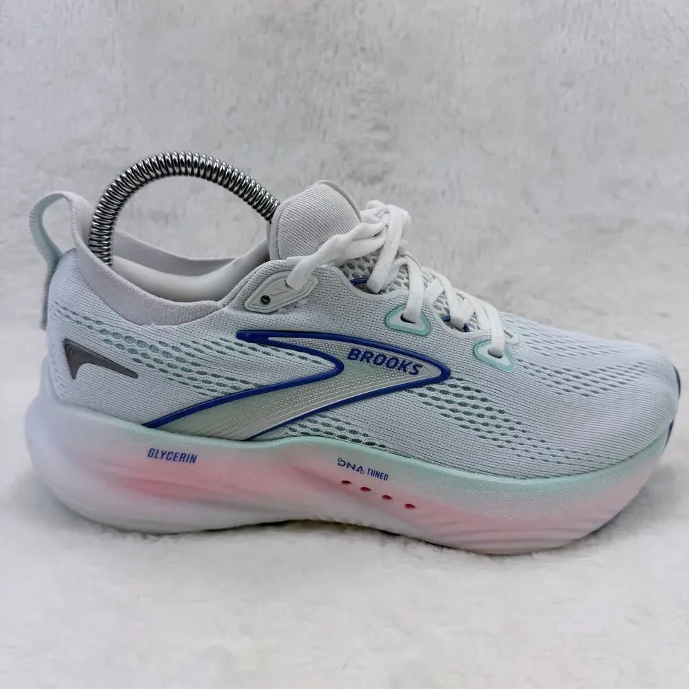 Brooks Glycerin 22 Womens Running Shoes White Blue Pink Size 7 Wide D Cushion